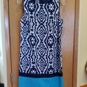 Anne Klein Blu/Wht Print Cotton SL Dress Size 6